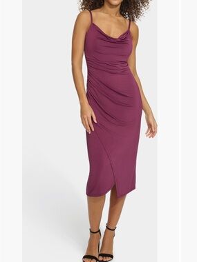 Sleeveless Cowl Neck Midi Dress in Plum